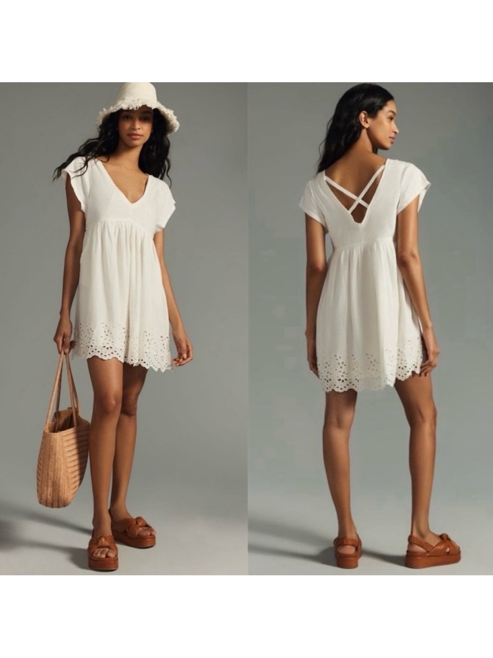 Daily Practice Anthropologie Valensole Eyelet Cotton Mini Dress White Breathable